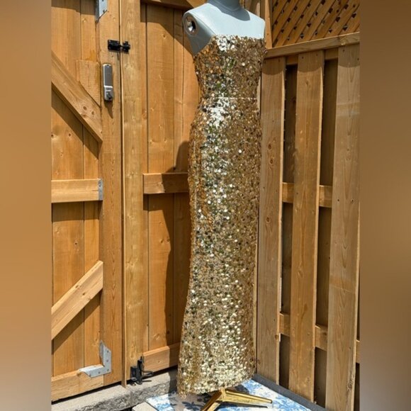 🆕 BRONX & BANCO 🧿 NWOT Farah Strapless Sequins Gown, Gold, Sz XS US 2 - Picture 4 of 14